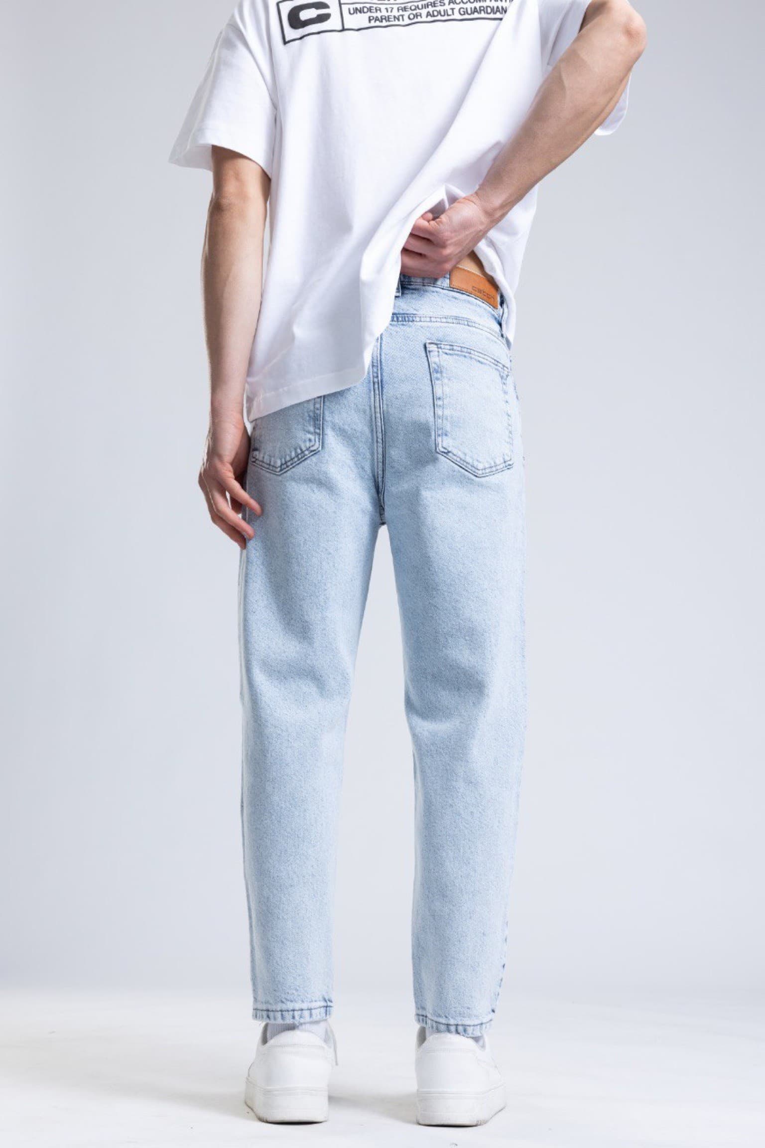 Lightblue Wash Denim Boyfriend Jeans - Light wash denim jeans featuring a clean straight-leg fit with a relaxed everyday silhouette. Designed with a classic five-pocket style, soft faded finish, and comfortable mid-rise waist for effortless wear. Easy to style with tees, hoodies, or sneakers for a fresh modern casual look.