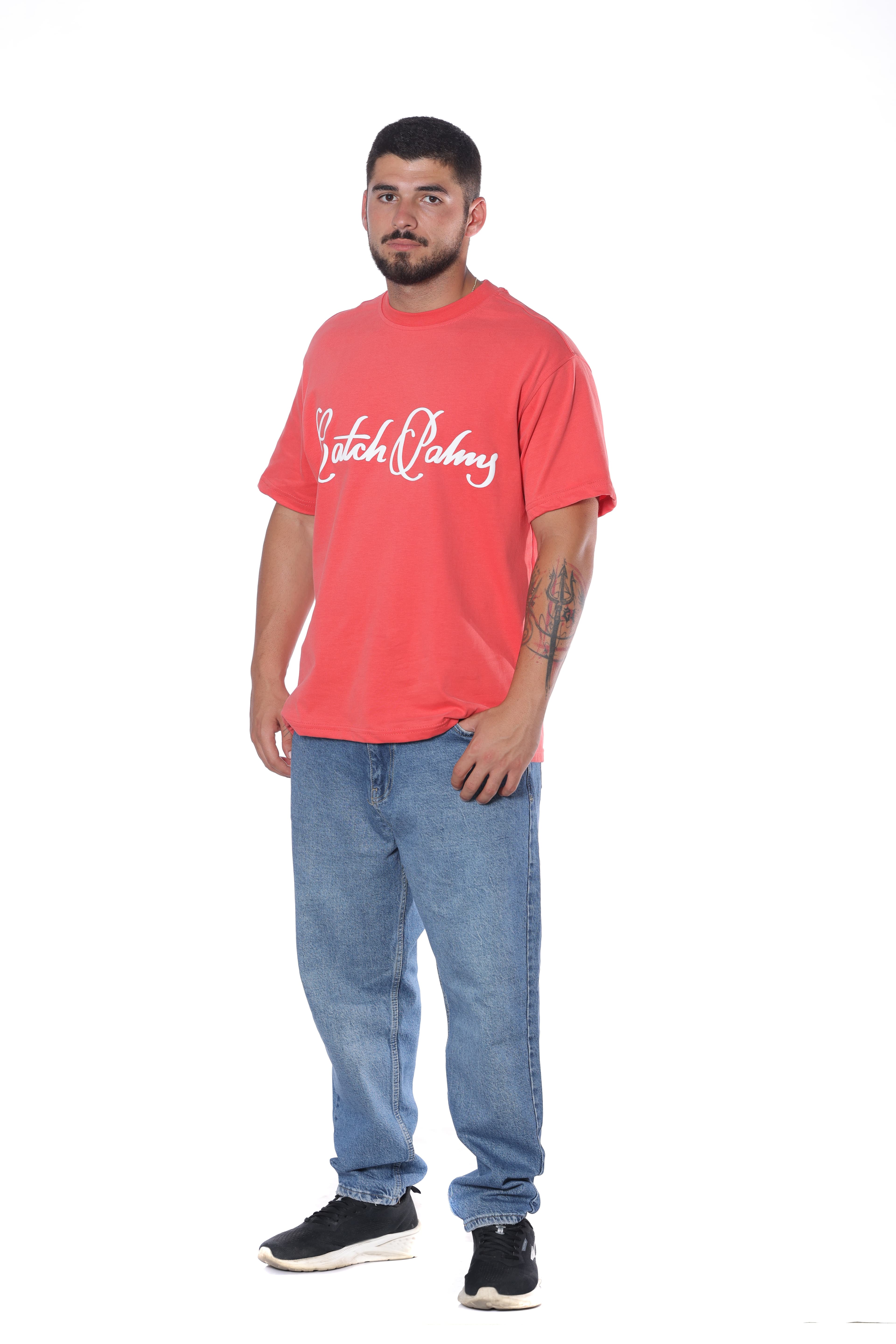 Catch Palmy Oversized T-Shirt - Oversized t-shirt featuring a clean white script logo on the front and bold palm tree graphic on the back. Made with a relaxed fit and soft cotton feel for all-day comfort. Perfect for casual streetwear looks, summer outfits, and everyday styling.