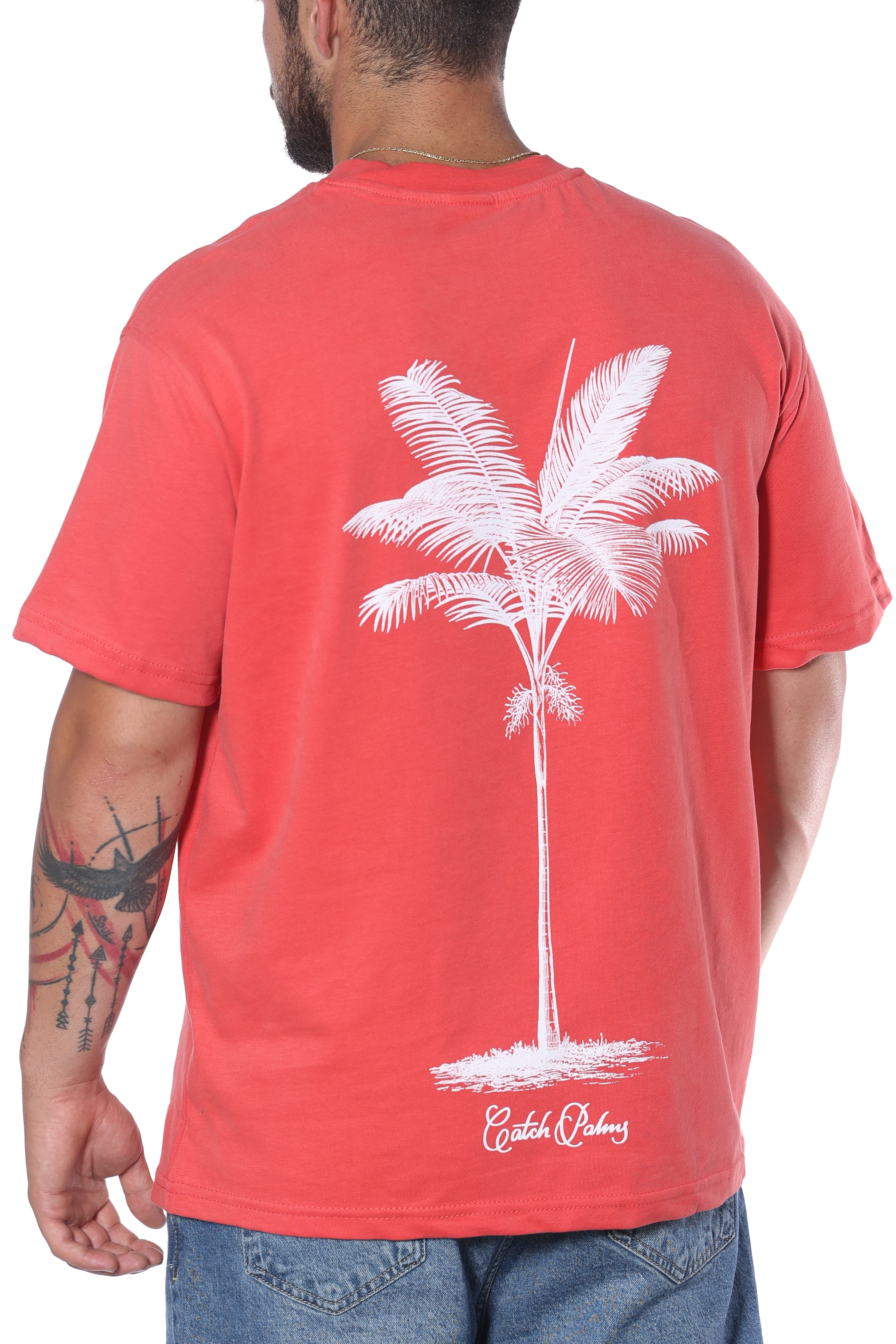 Catch Palmy Oversized T-Shirt - Oversized t-shirt featuring a clean white script logo on the front and bold palm tree graphic on the back. Made with a relaxed fit and soft cotton feel for all-day comfort. Perfect for casual streetwear looks, summer outfits, and everyday styling.