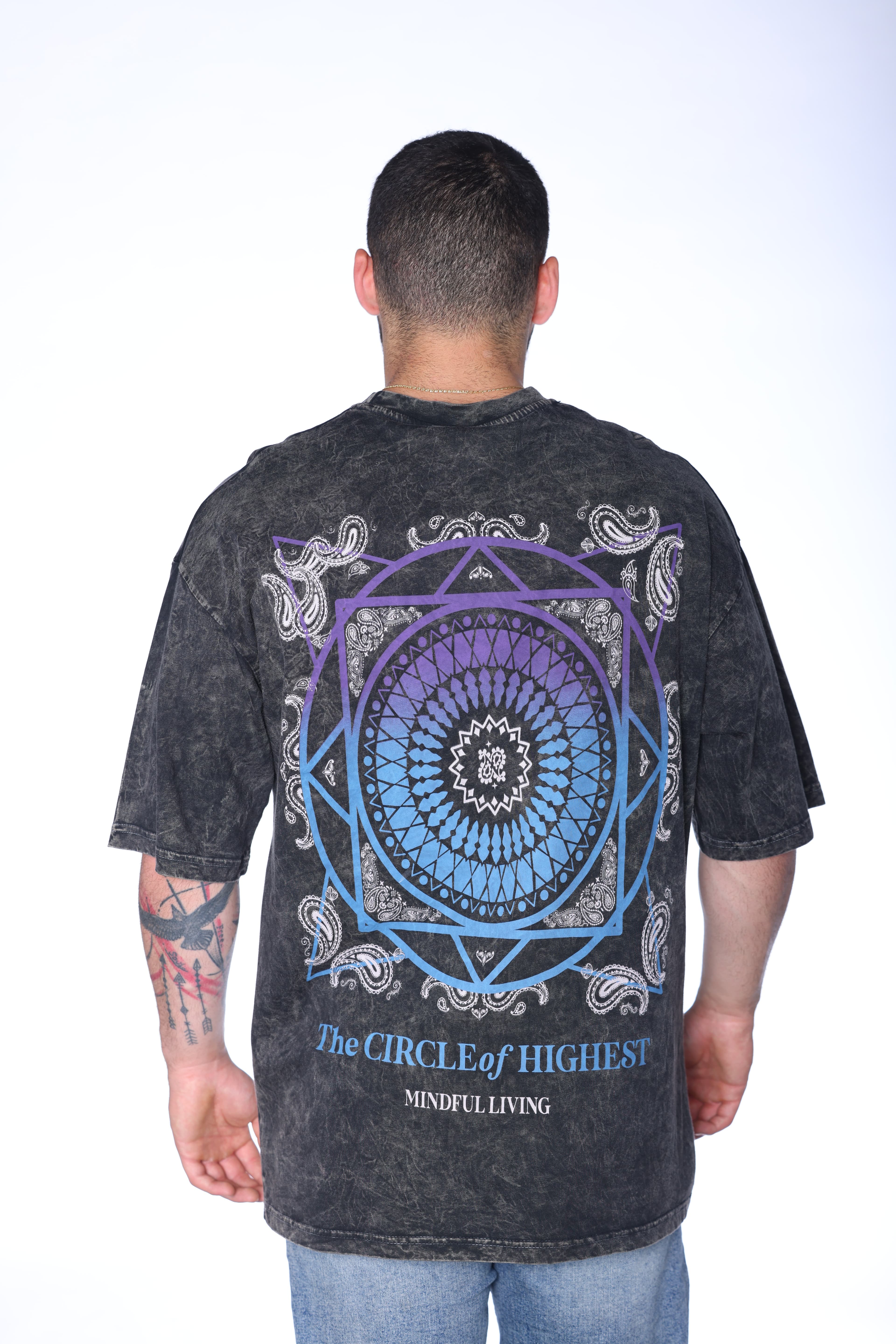 Oversized Washed Grey Mandala T-Shirt