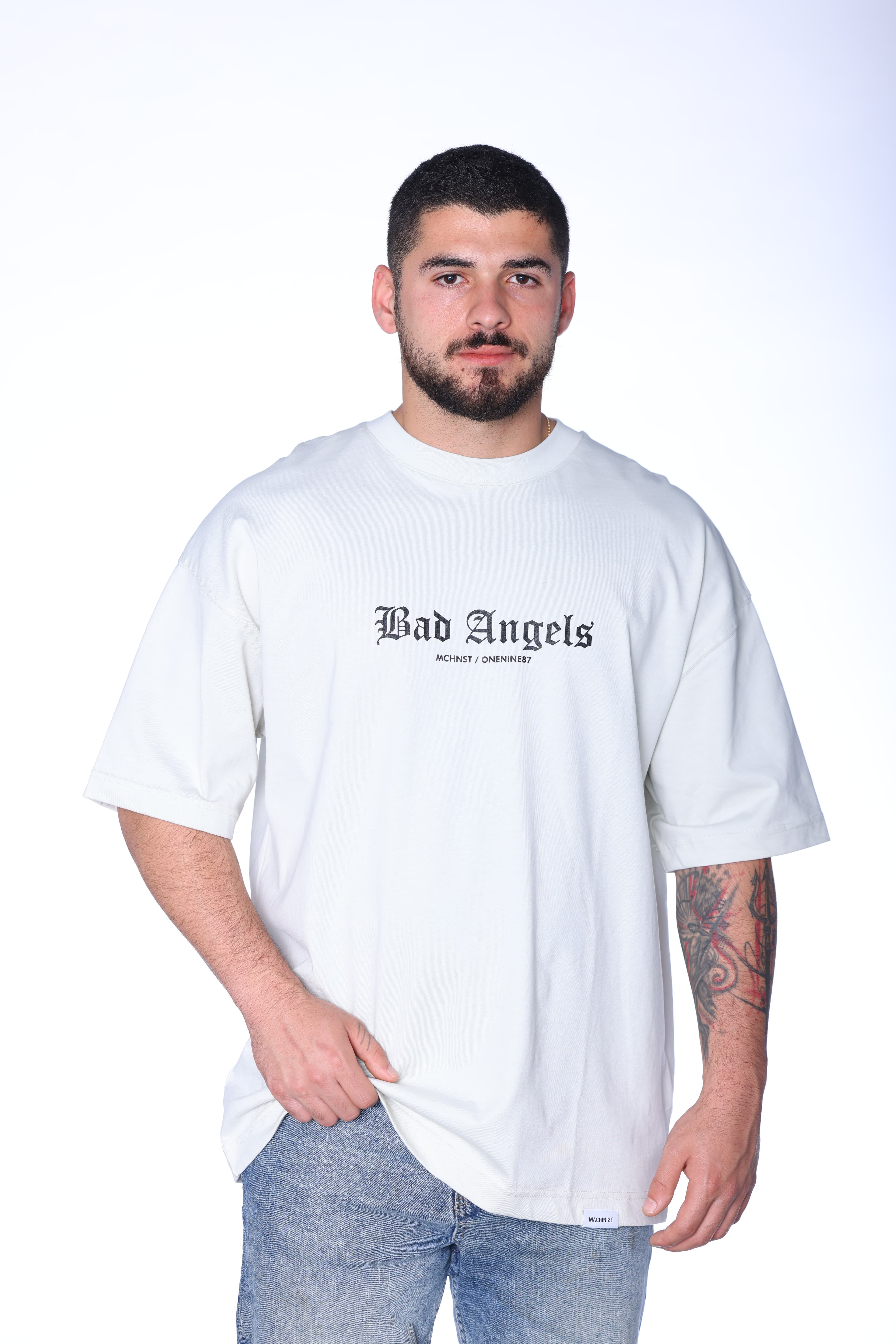 Oversized Ice Grey Bad Angels T-Shirt
