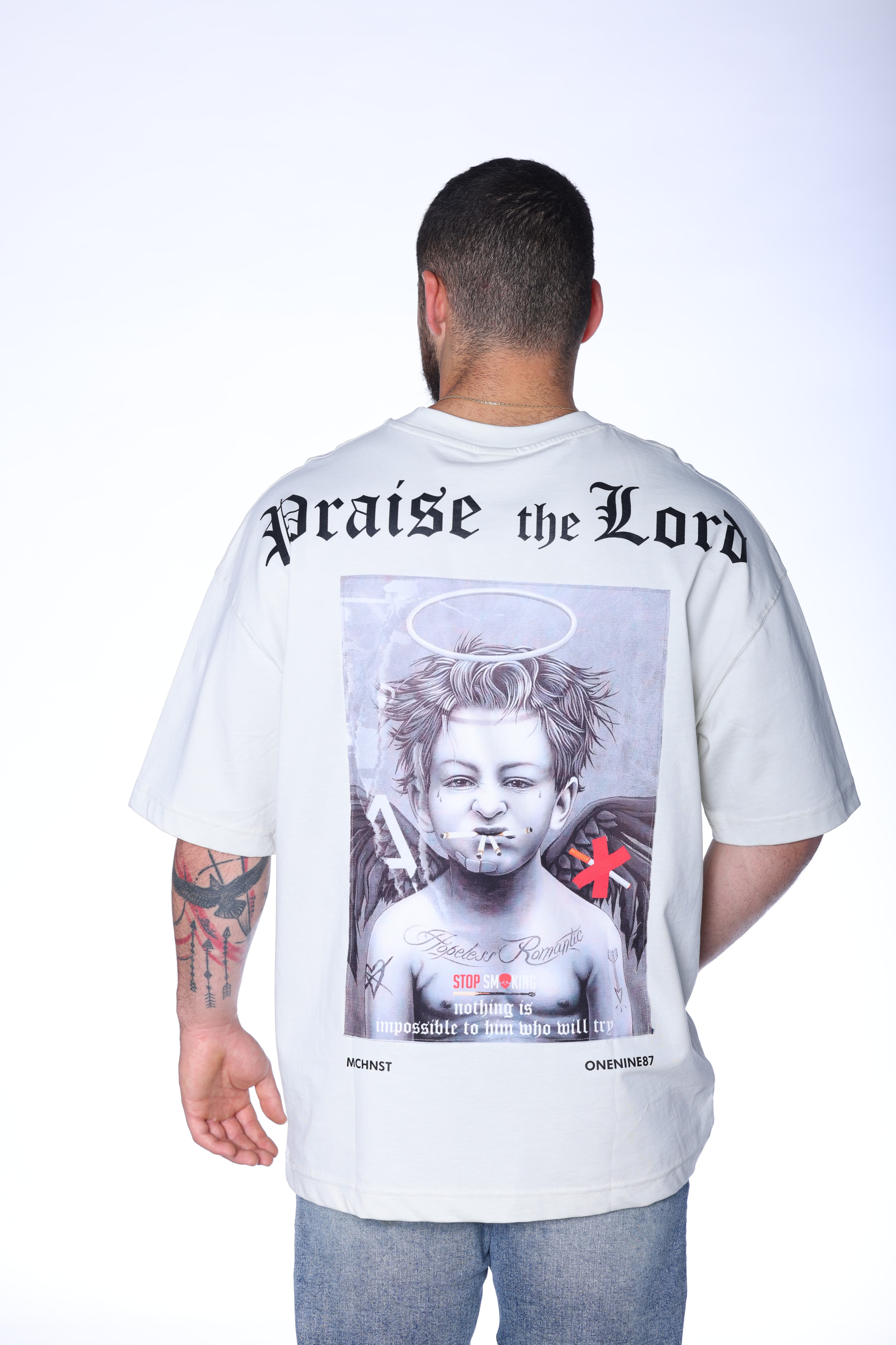 Oversized Ice Grey Bad Angels T-Shirt - Oversized ice grey t-shirt featuring bold Bad Angels gothic text on the front with statement graphic detailing on the back. Crafted from soft premium fabric with a relaxed fit for all-day comfort. A clean modern streetwear essential perfect for casual styling, layered outfits, and everyday wear.
