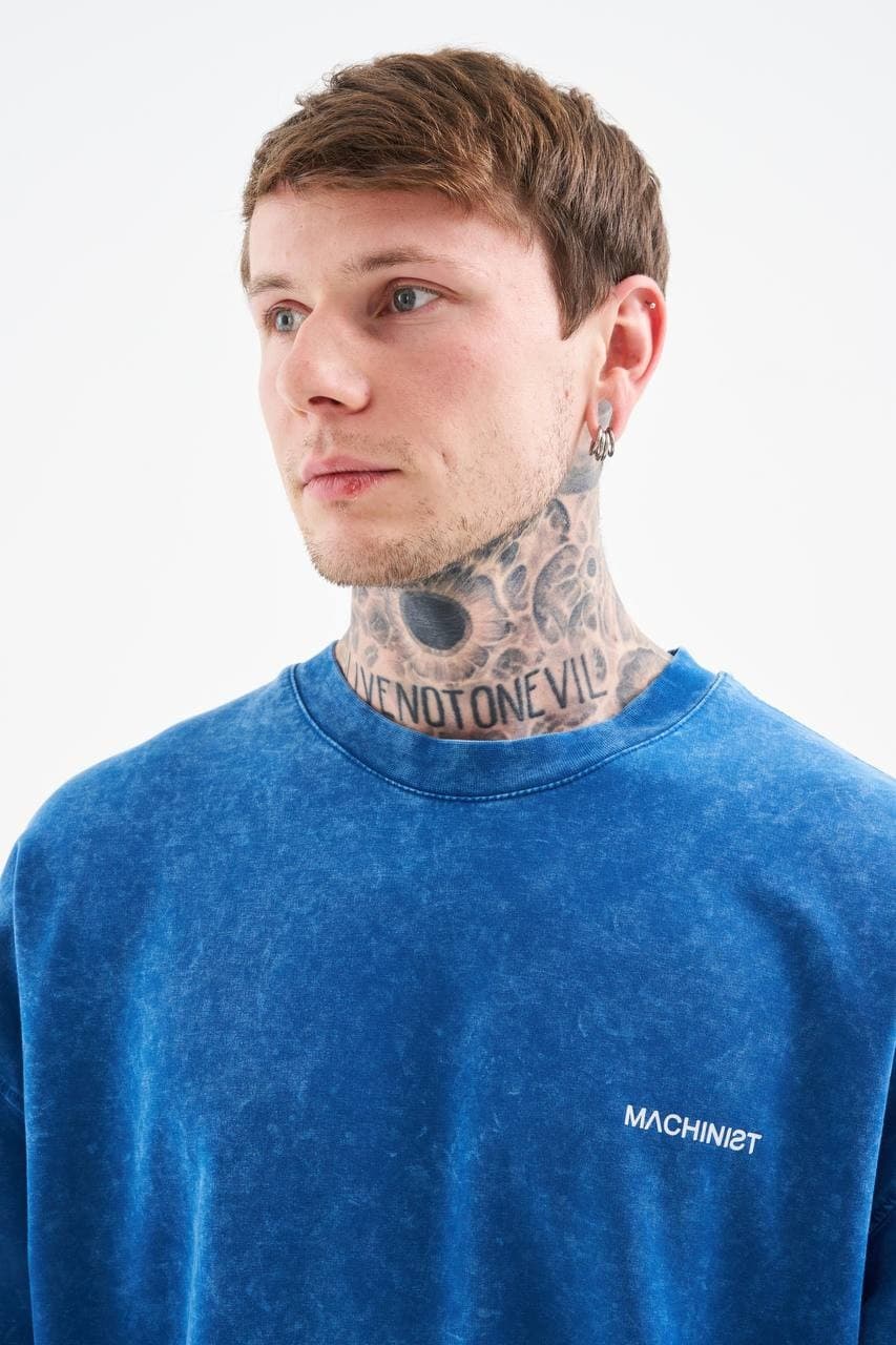 Oversized Washed Royal Blue T-Shirt - Oversized washed royal blue t-shirt featuring a minimal front chest logo for a clean modern look. Crafted from soft premium fabric with a vintage faded wash and relaxed fit for all-day comfort. A versatile streetwear essential perfect for casual outfits, layered styling, and everyday wear.