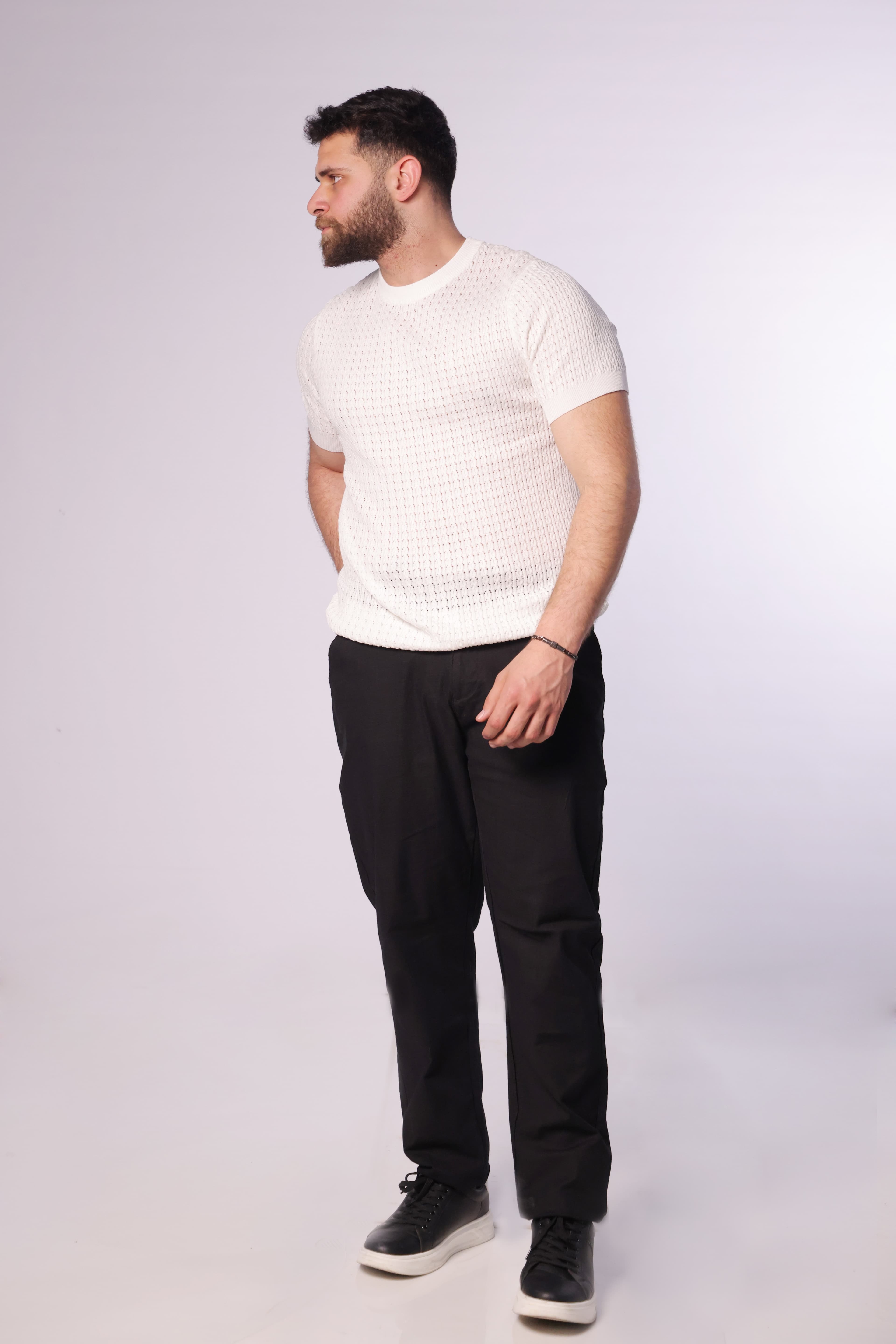Slim-Fit White Knitted T-Shirt