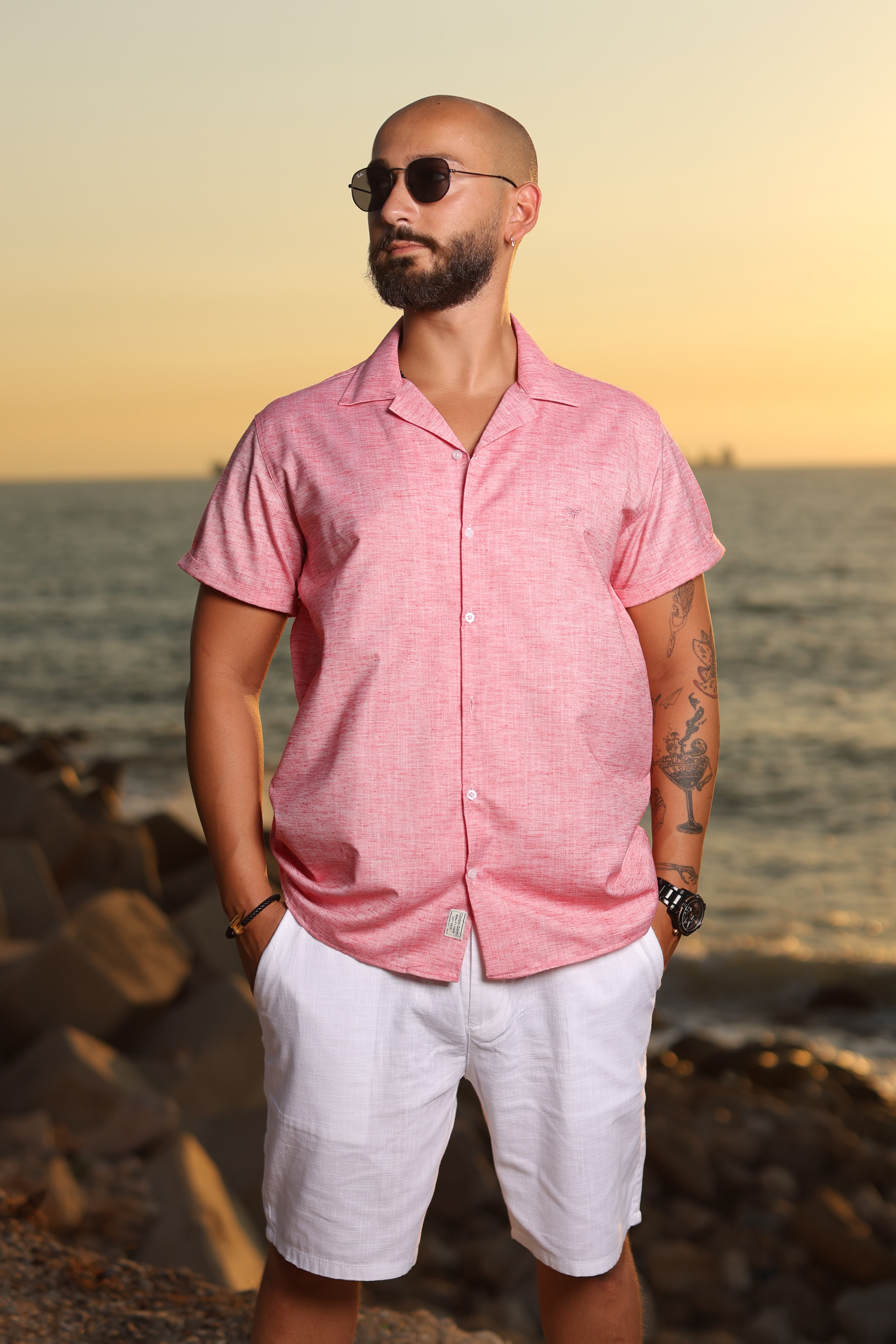 Relaxed-Fit Button-Down Shirt Coral Pink